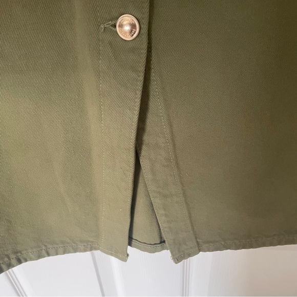 Michael Kors Smoky Olive Denim Jean Gold Button Front Midi Skirt SZ 6 NWT $110 - Picture 11 of 14